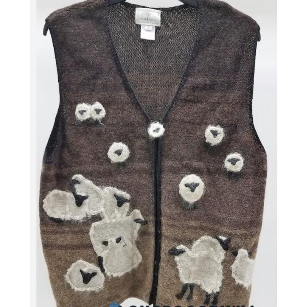 Vintage Susan Bristol Sheep Zip Shetland Wool Sweater 🐑 -L
